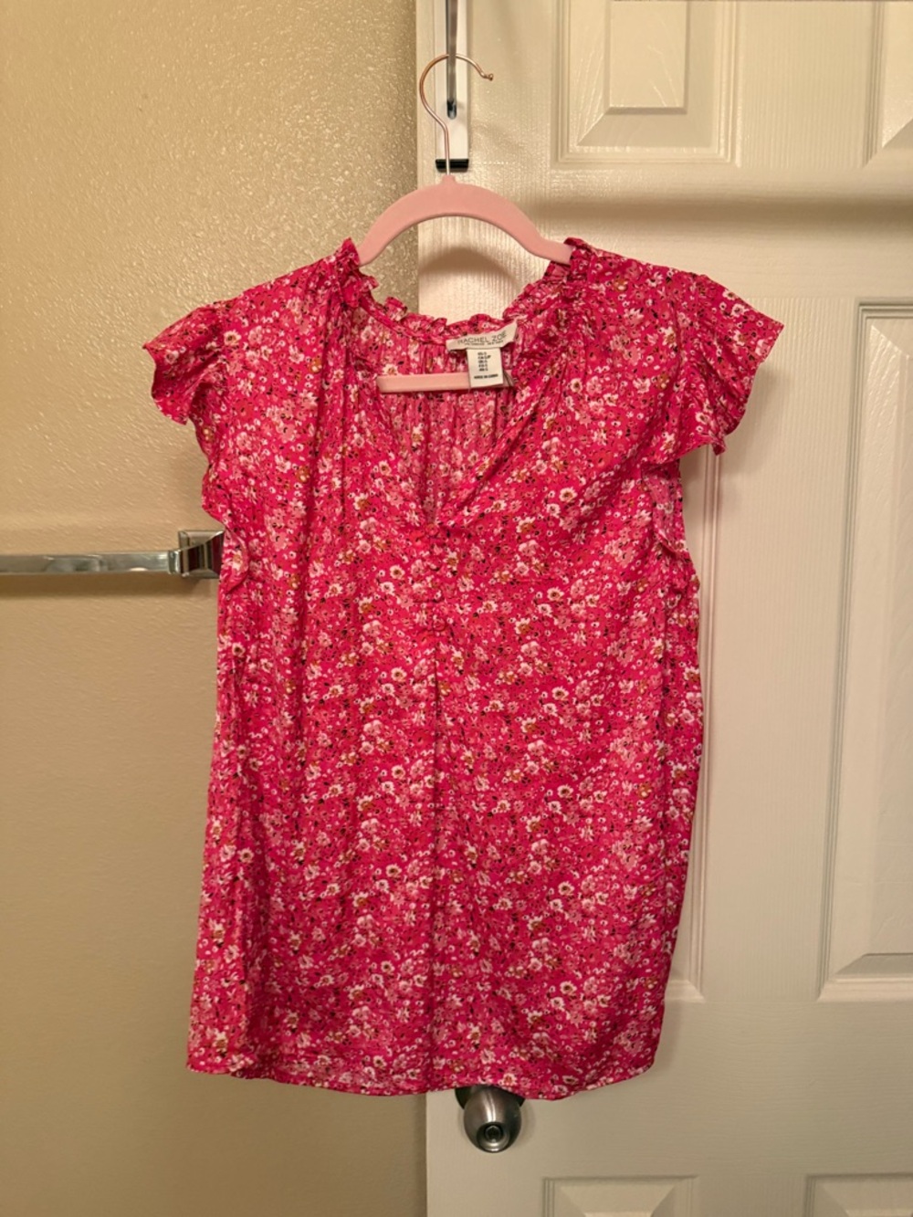 Rachel Zoe Pink Floral Ruffle Neck Blouse